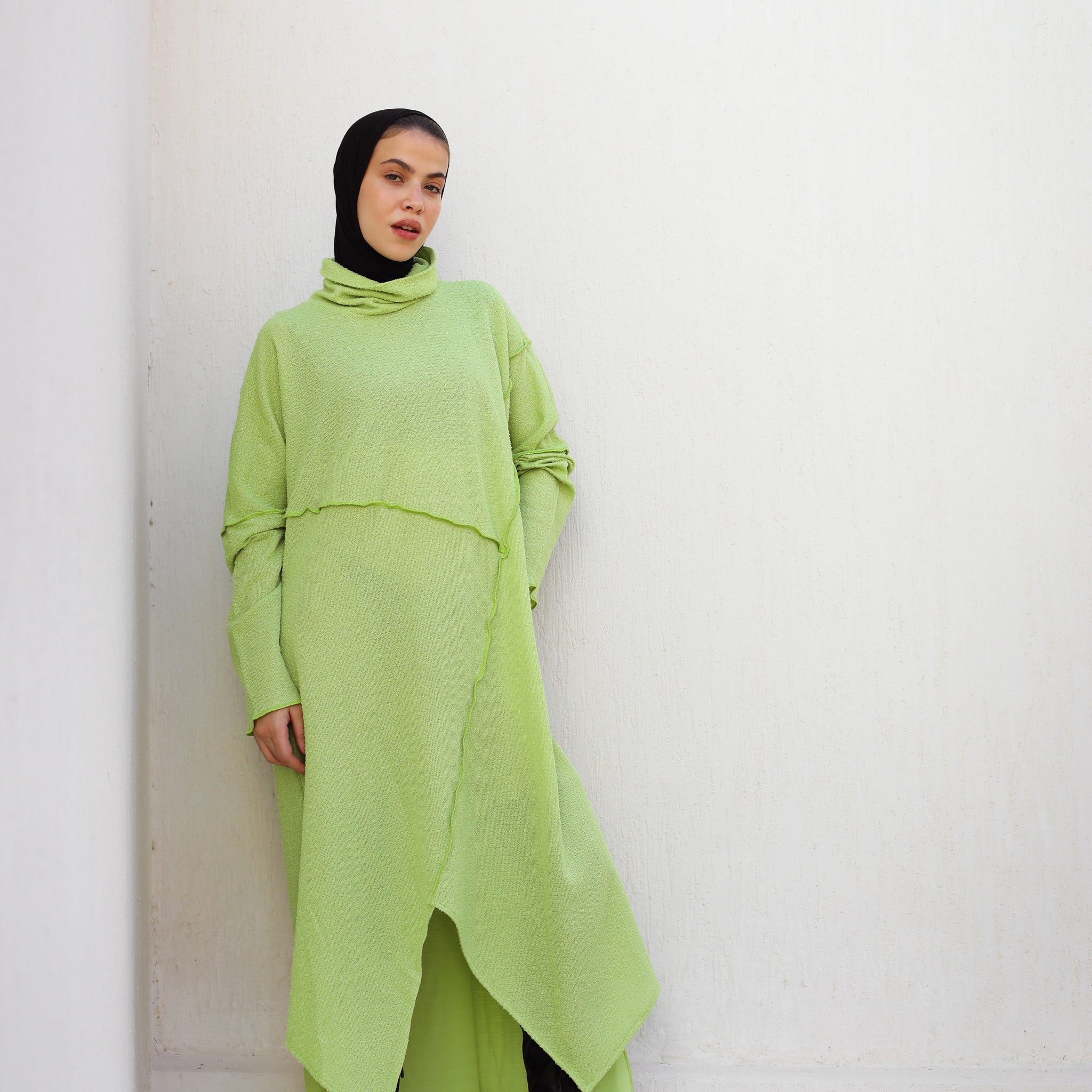 OVERSIZE ASYMMETRIC DRESS-APPLE GREEN