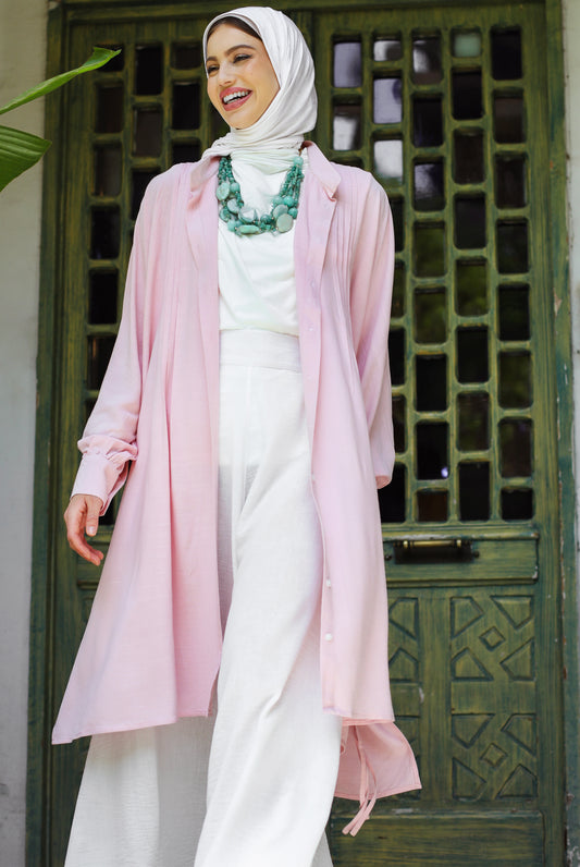 LONG OVERSIZE LINEN SHIRT-PINK