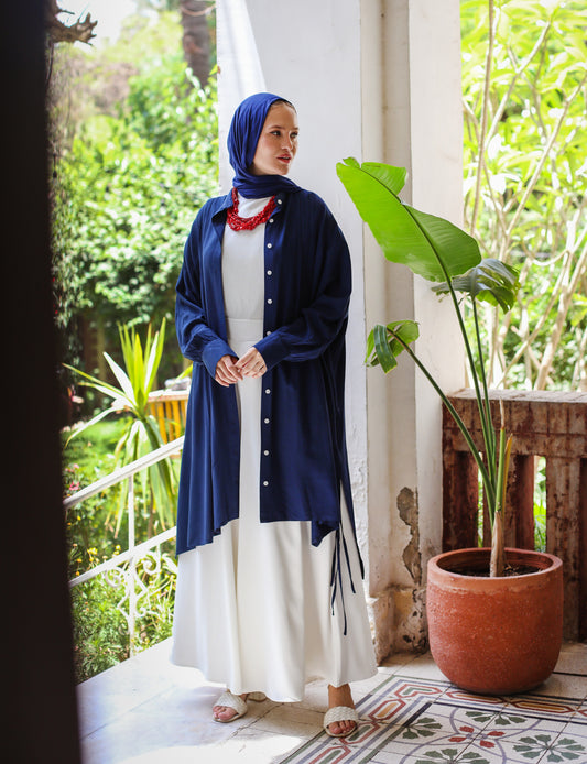LONG OVERSIZE LINEN SHIRT-NAVY BLUE