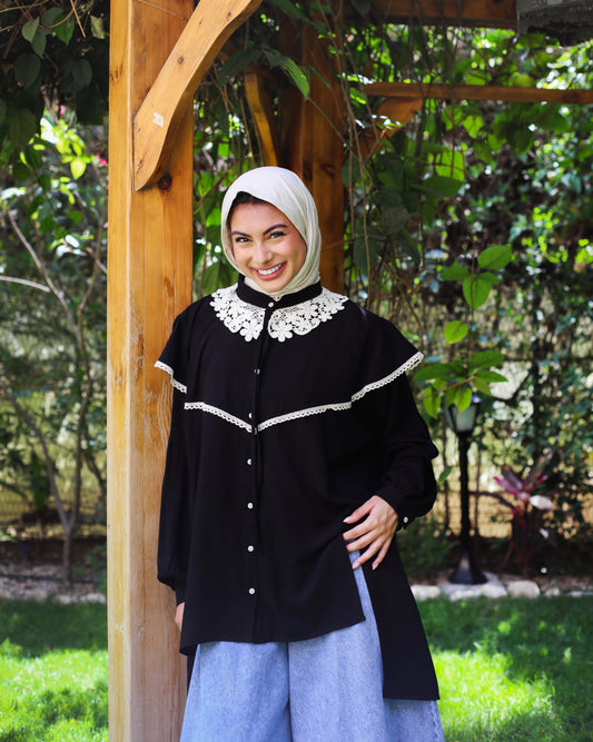 EMBROIDERED LINEN SHIRT-BLACK