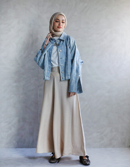 CROPPED EMBROIDERED ZIPPER DENIM JACKET
