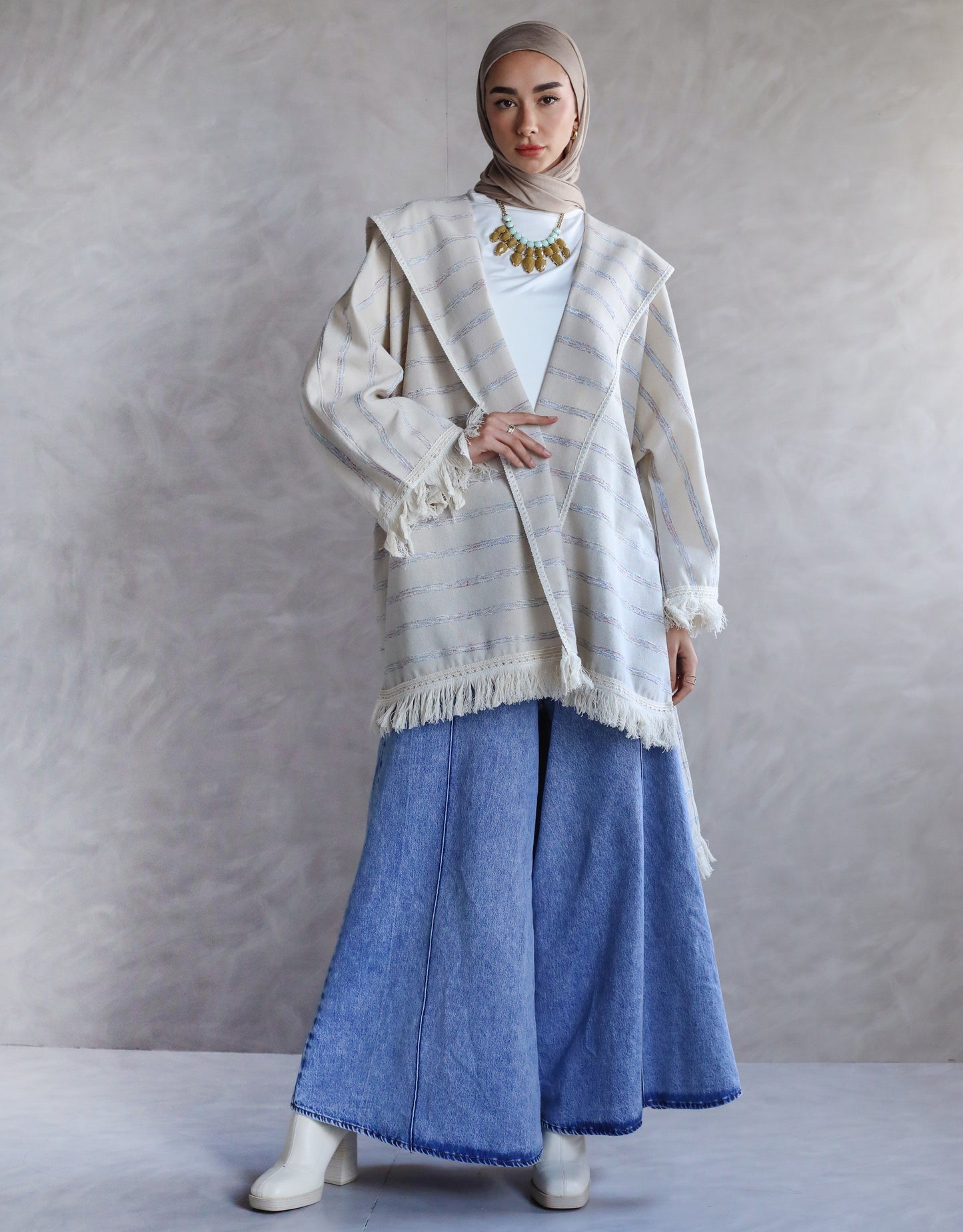 STRIPPED PURE LINEN KIMONO