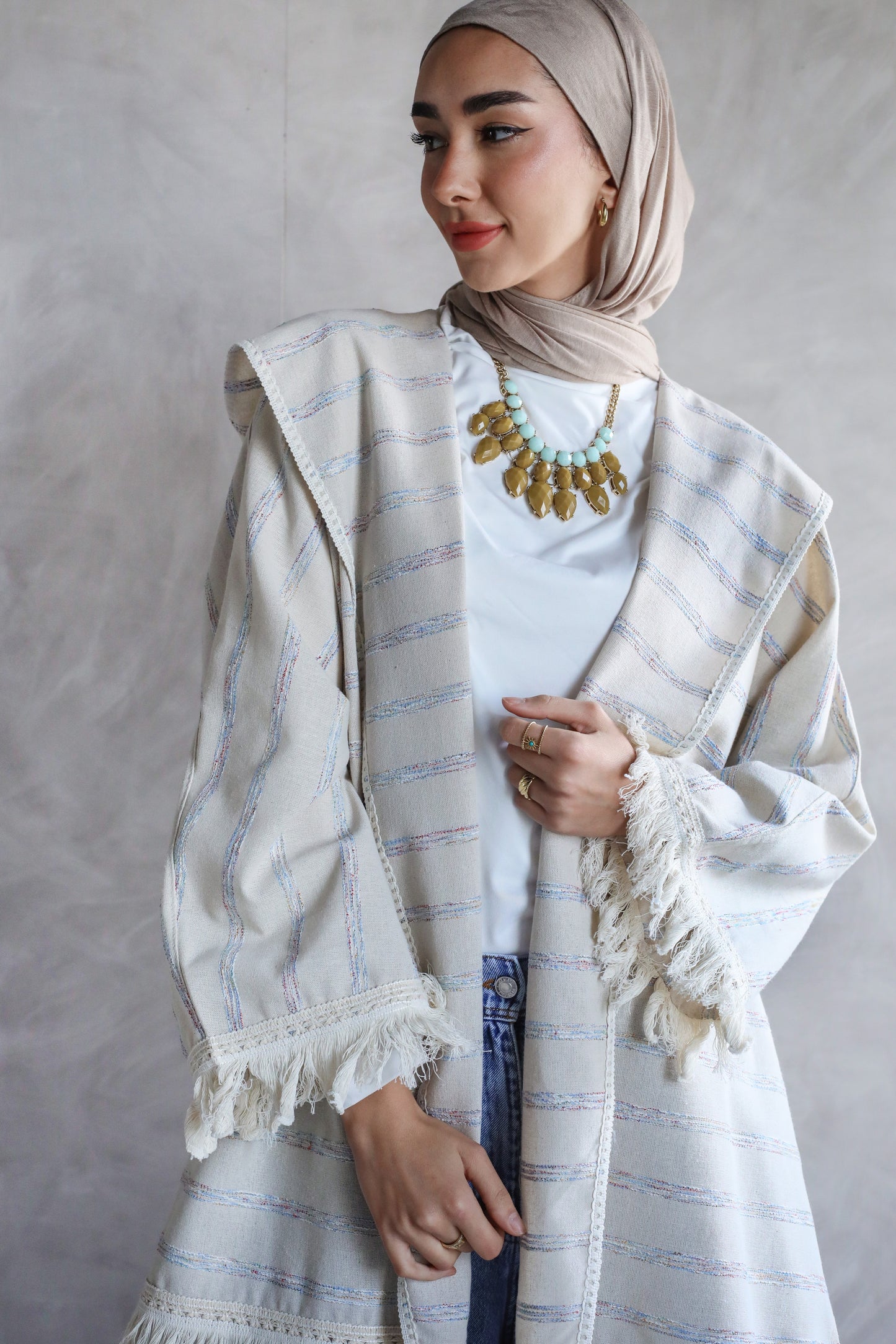 STRIPPED PURE LINEN KIMONO
