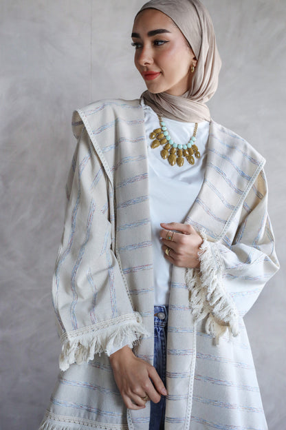 STRIPPED PURE LINEN KIMONO