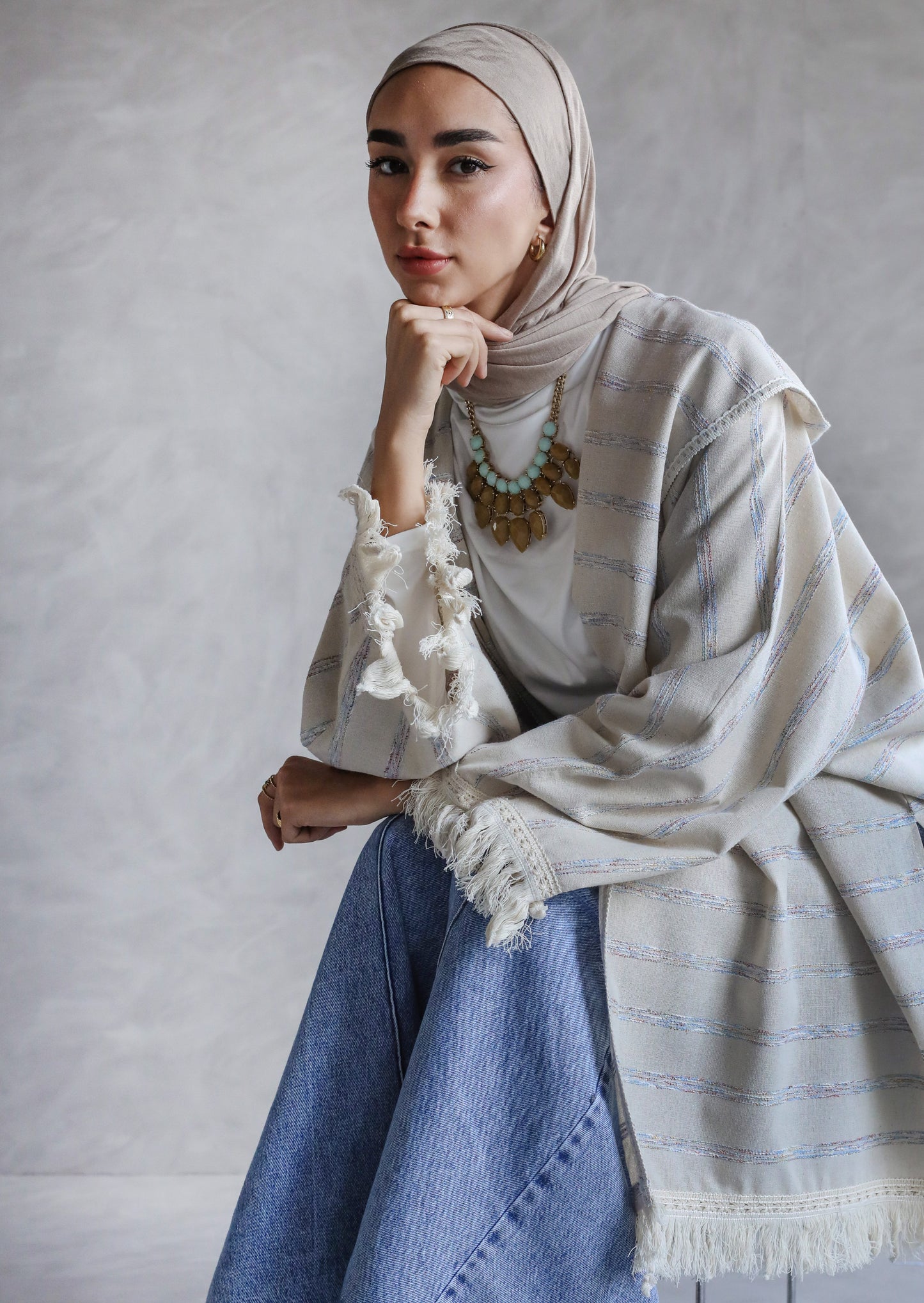 STRIPPED PURE LINEN KIMONO