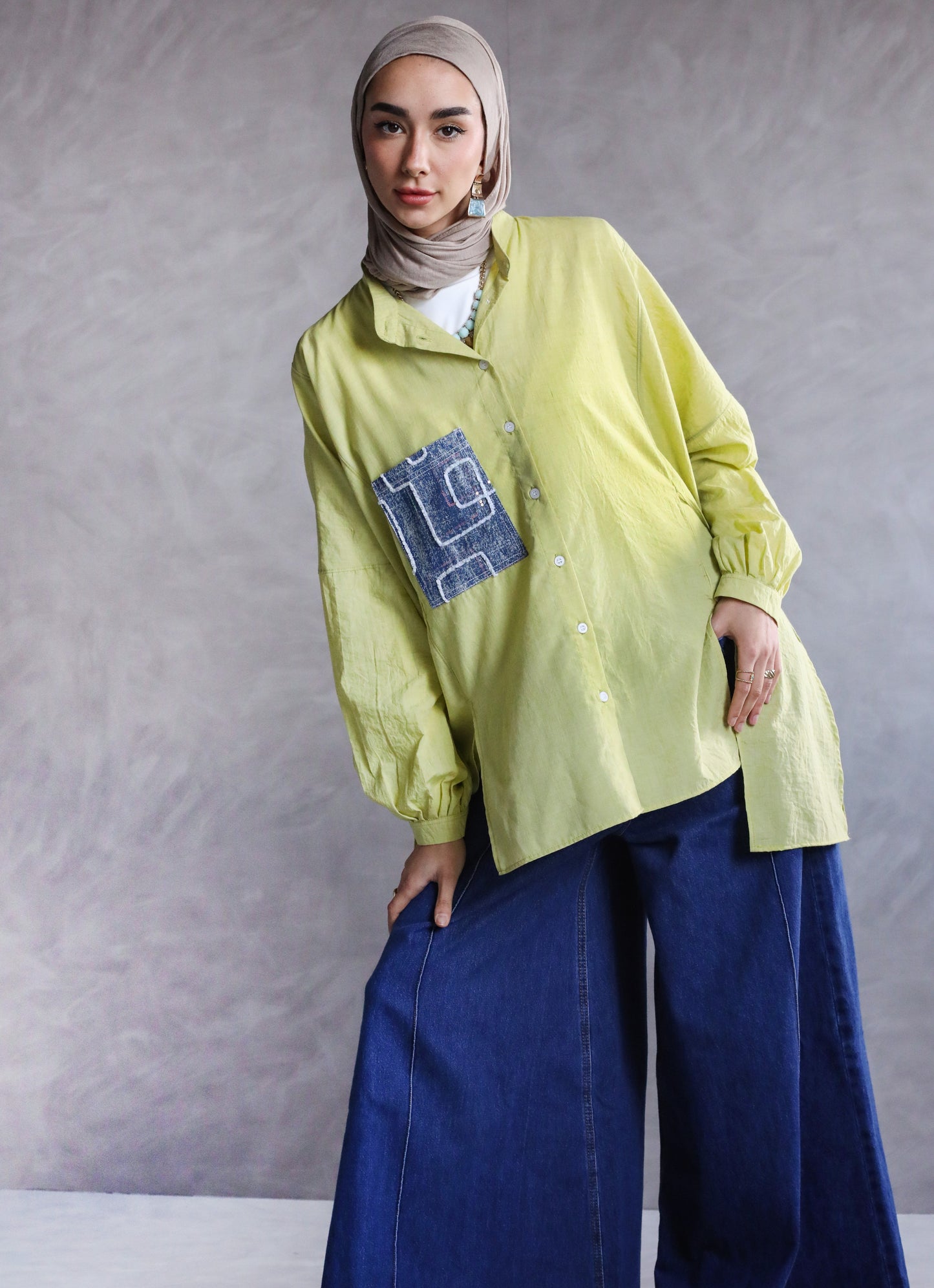 COTTON HIGH LOW SHIRT-YELLOW