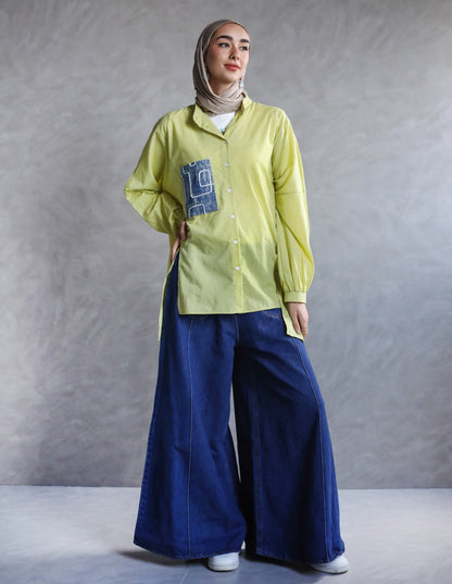 COTTON HIGH LOW SHIRT-YELLOW