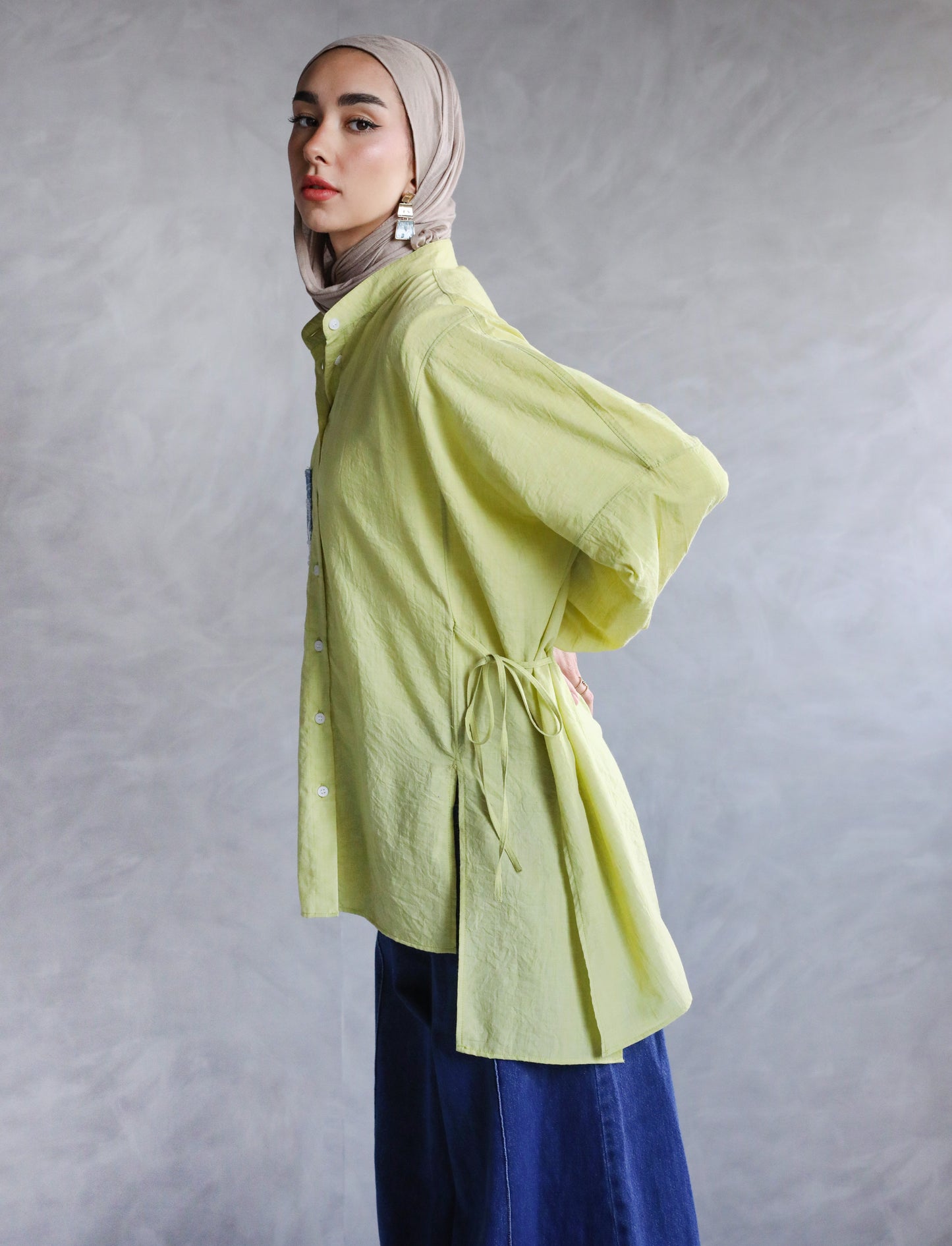 COTTON HIGH LOW SHIRT-YELLOW