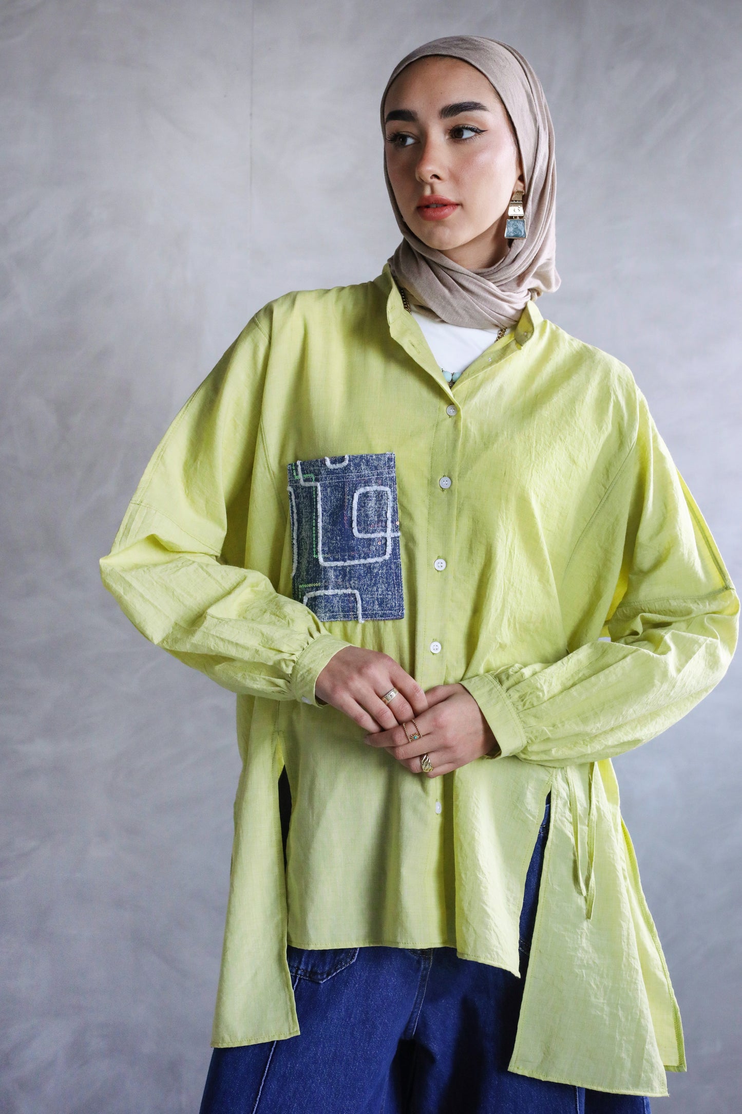 COTTON HIGH LOW SHIRT-YELLOW