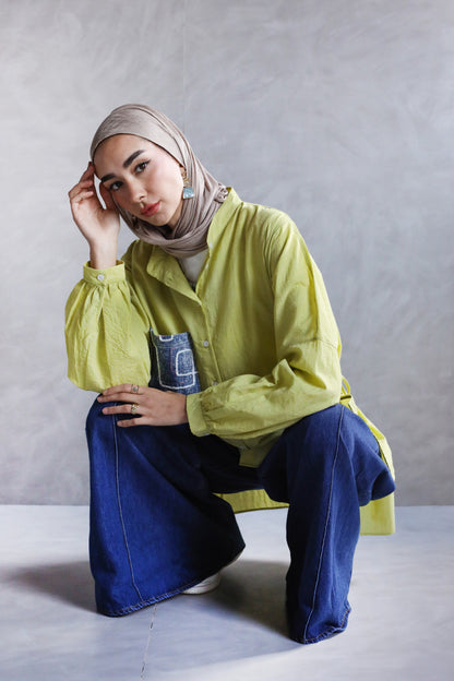 COTTON HIGH LOW SHIRT-YELLOW