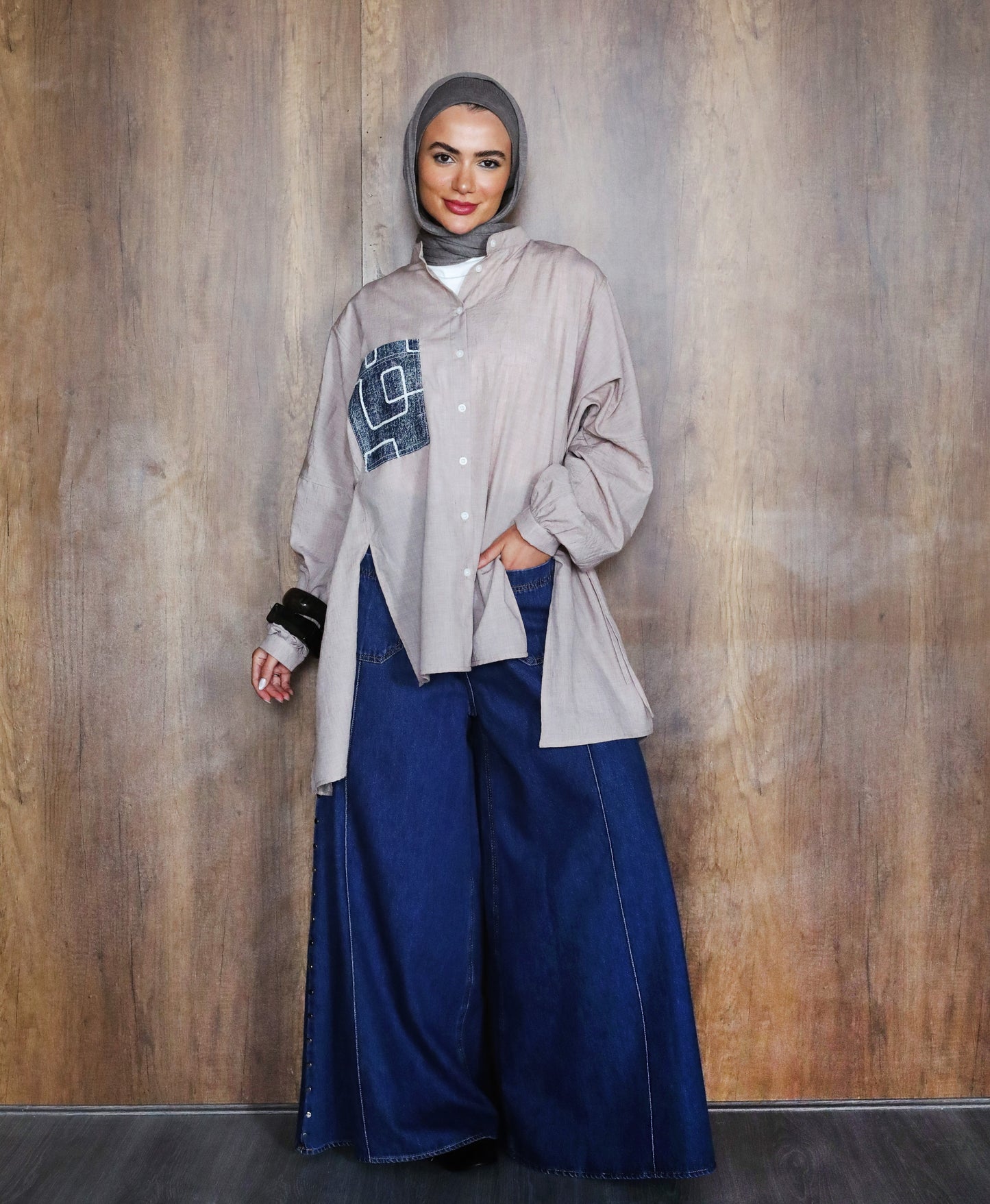 COTTON HIGH LOW SHIRT-MOCA