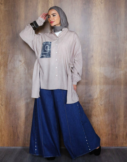 COTTON HIGH LOW SHIRT-MOCA