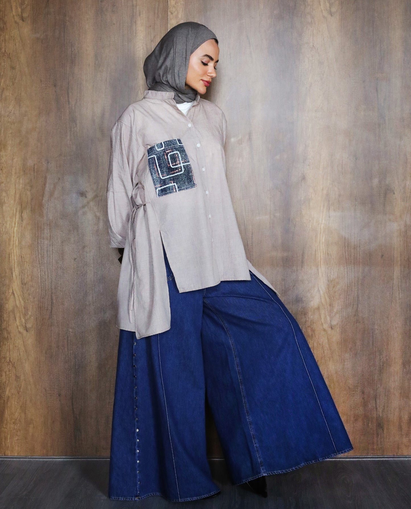 COTTON HIGH LOW SHIRT-MOCA