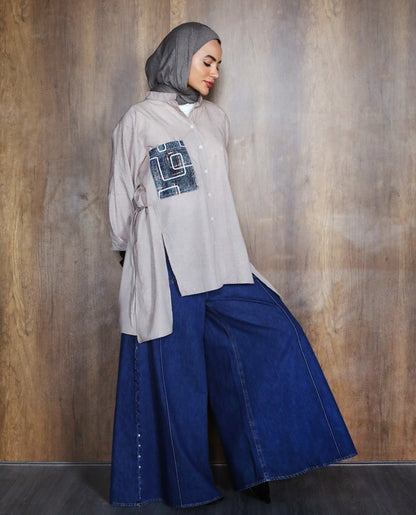 COTTON HIGH LOW SHIRT-MOCA
