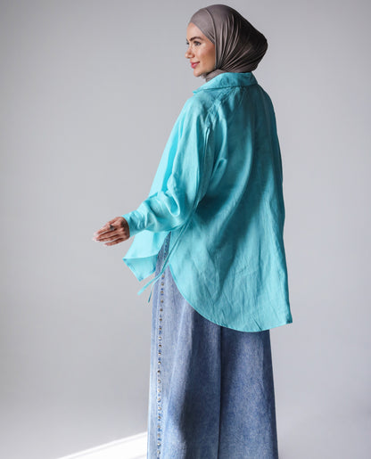 PURE LINEN SHIRT-LIGHT BLUE