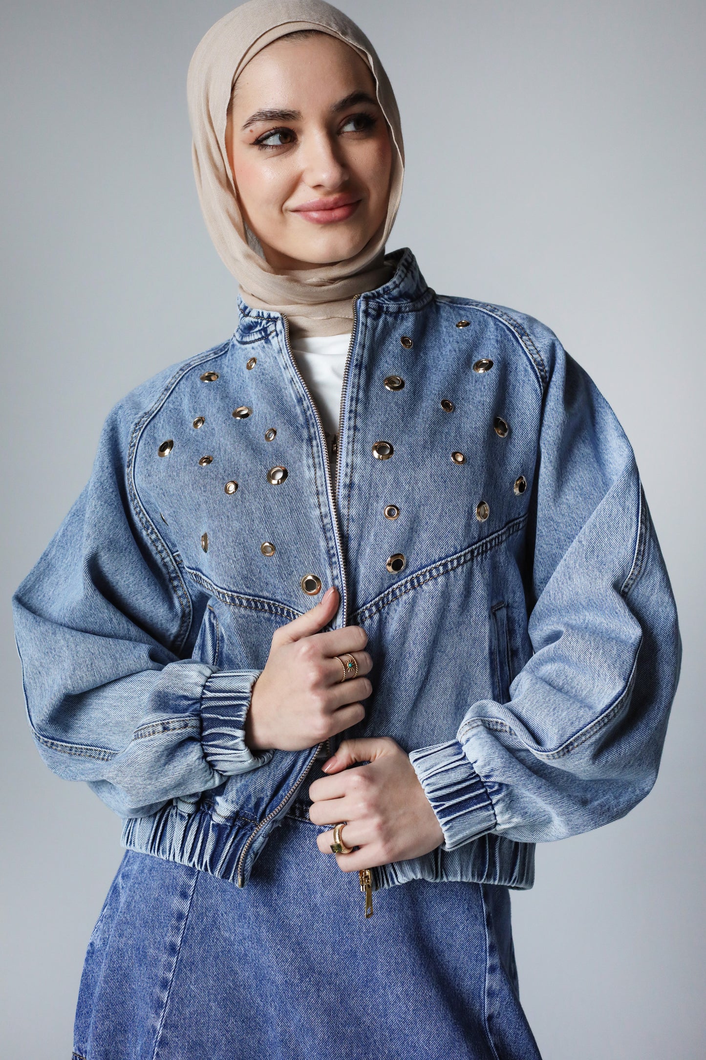 BOMBER EYELITE DENIM JACKET-LIGHT BLUE