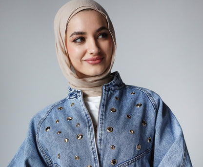 BOMBER EYELITE DENIM JACKET-LIGHT BLUE