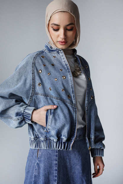 BOMBER EYELITE DENIM JACKET-LIGHT BLUE