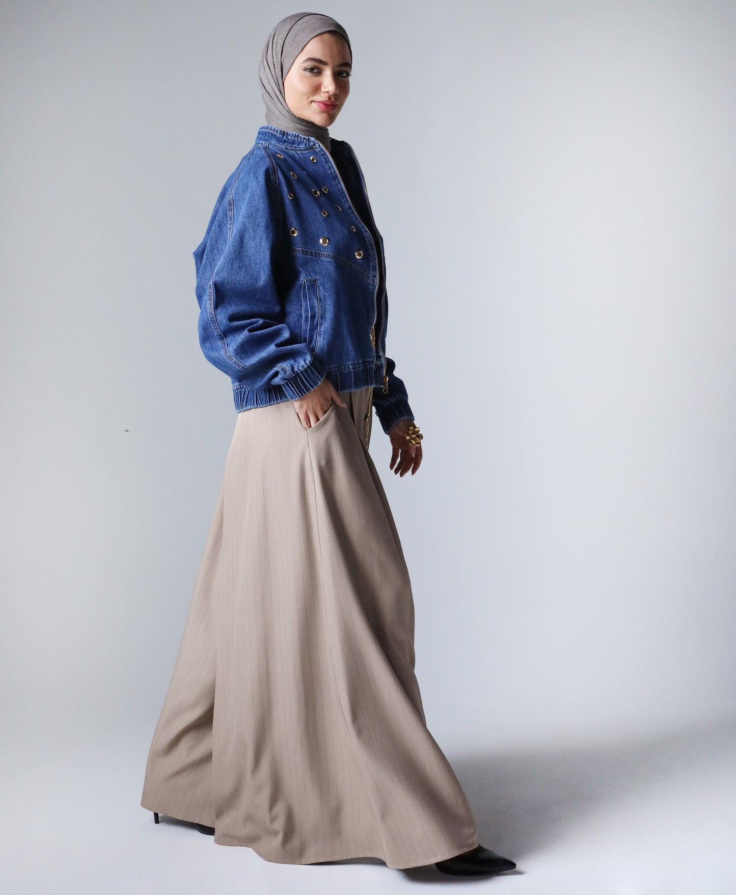 BOMBER EYELITE DENIM JACKET-DARK BLUE