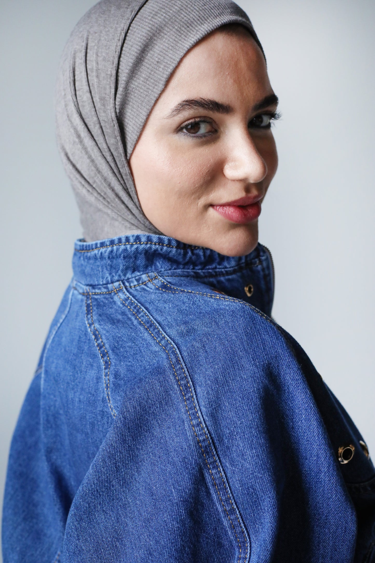 BOMBER EYELITE DENIM JACKET-DARK BLUE