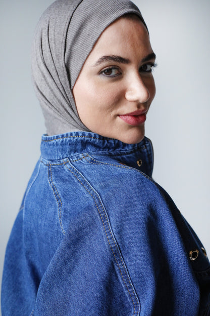BOMBER EYELITE DENIM JACKET-DARK BLUE