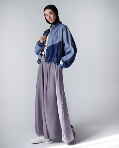 MIXED COMBINATION DENIM JACKET-DARK BLUE