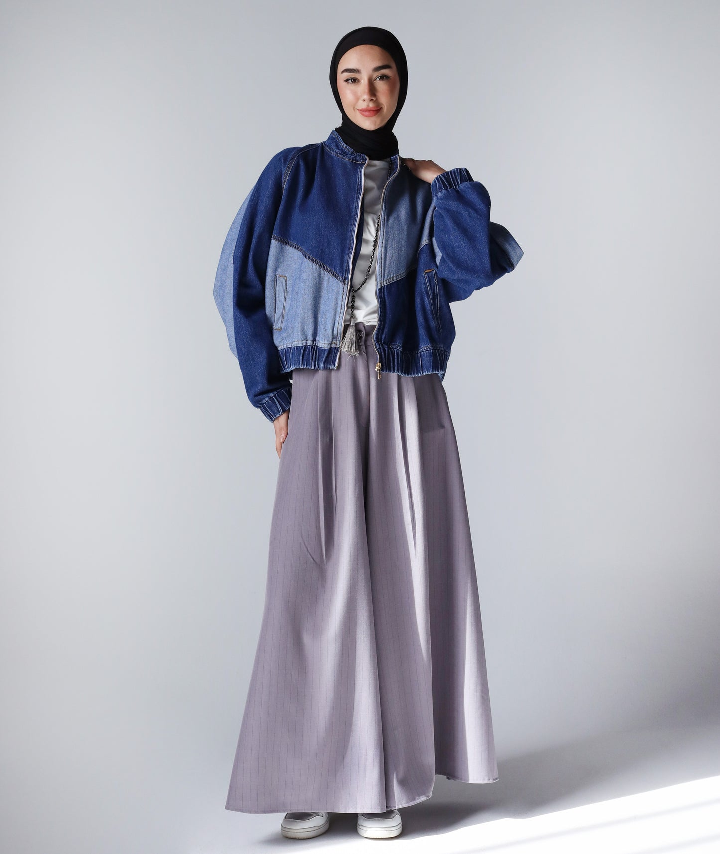 MIXED COMBINATION DENIM JACKET-DARK BLUE