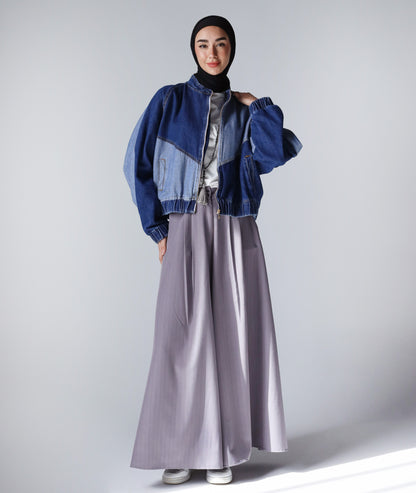 MIXED COMBINATION DENIM JACKET-DARK BLUE