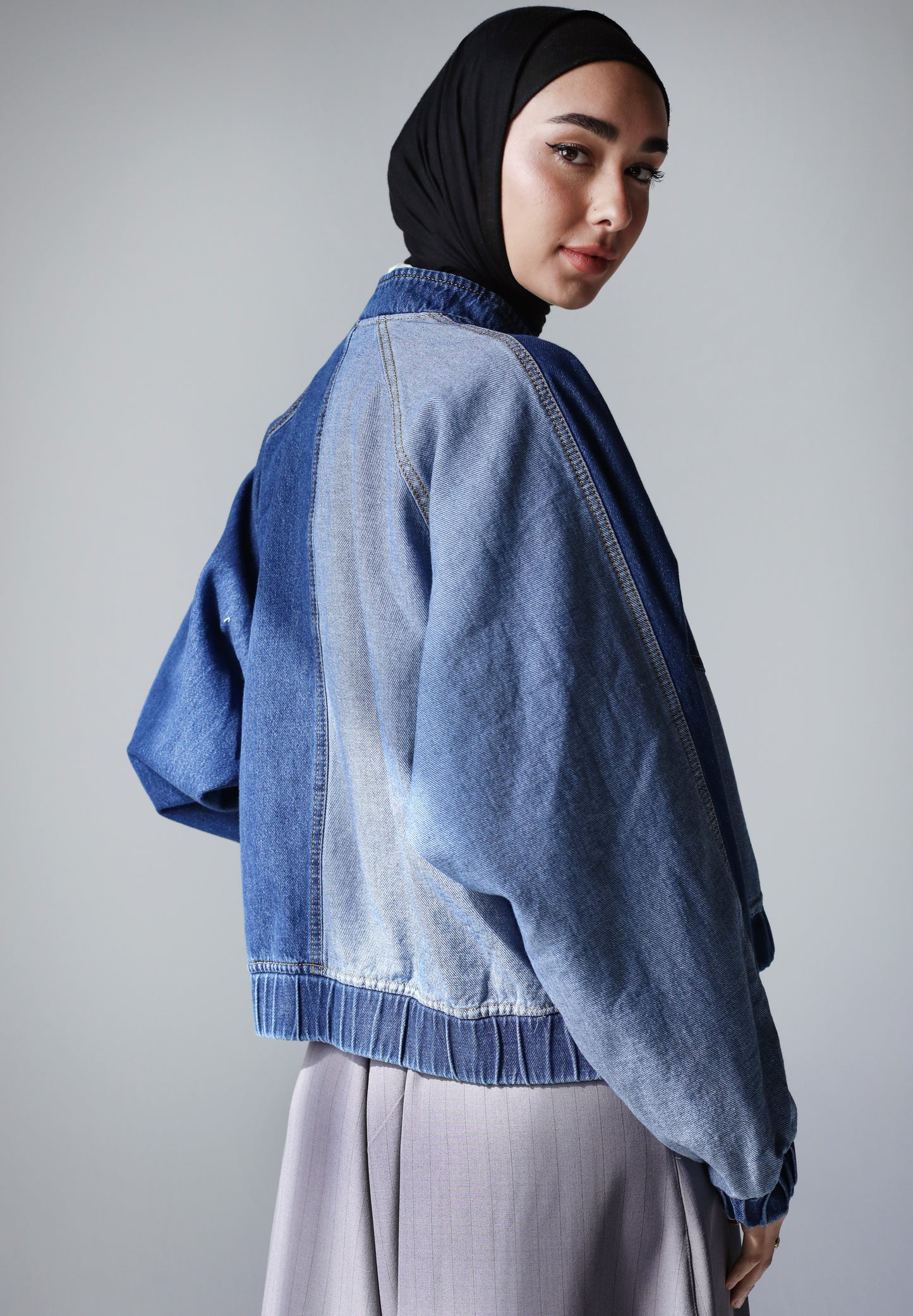 MIXED COMBINATION DENIM JACKET-DARK BLUE