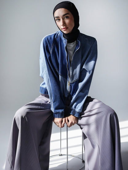 MIXED COMBINATION DENIM JACKET-DARK BLUE