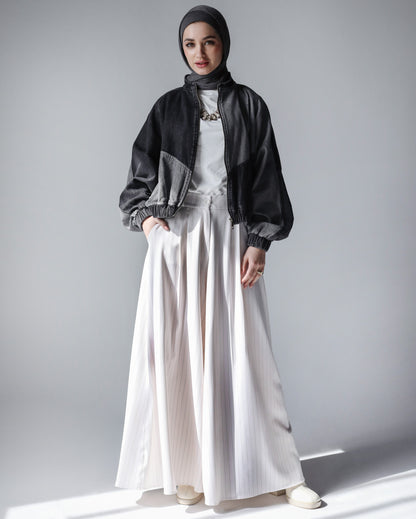 MIXED COMBINATION DENIM JACKET-BLACK