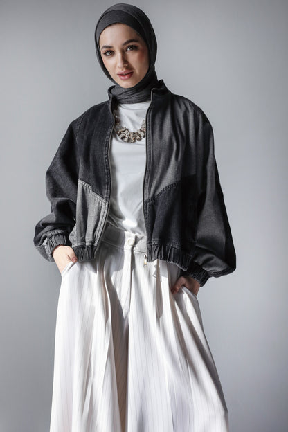 MIXED COMBINATION DENIM JACKET-BLACK