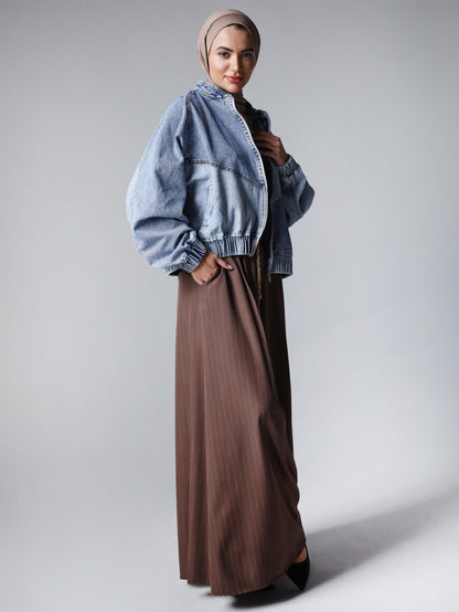 MIXED COMBINATION DENIM JACKET-LIGHT BLUE