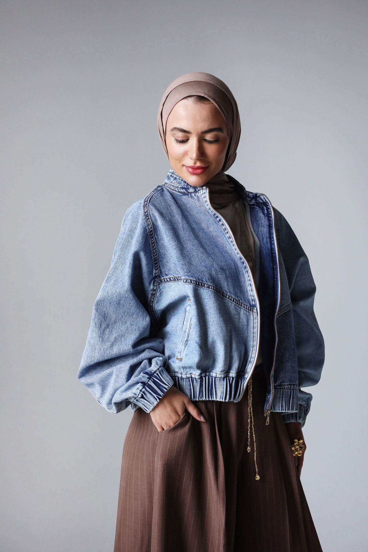 MIXED COMBINATION DENIM JACKET-LIGHT BLUE