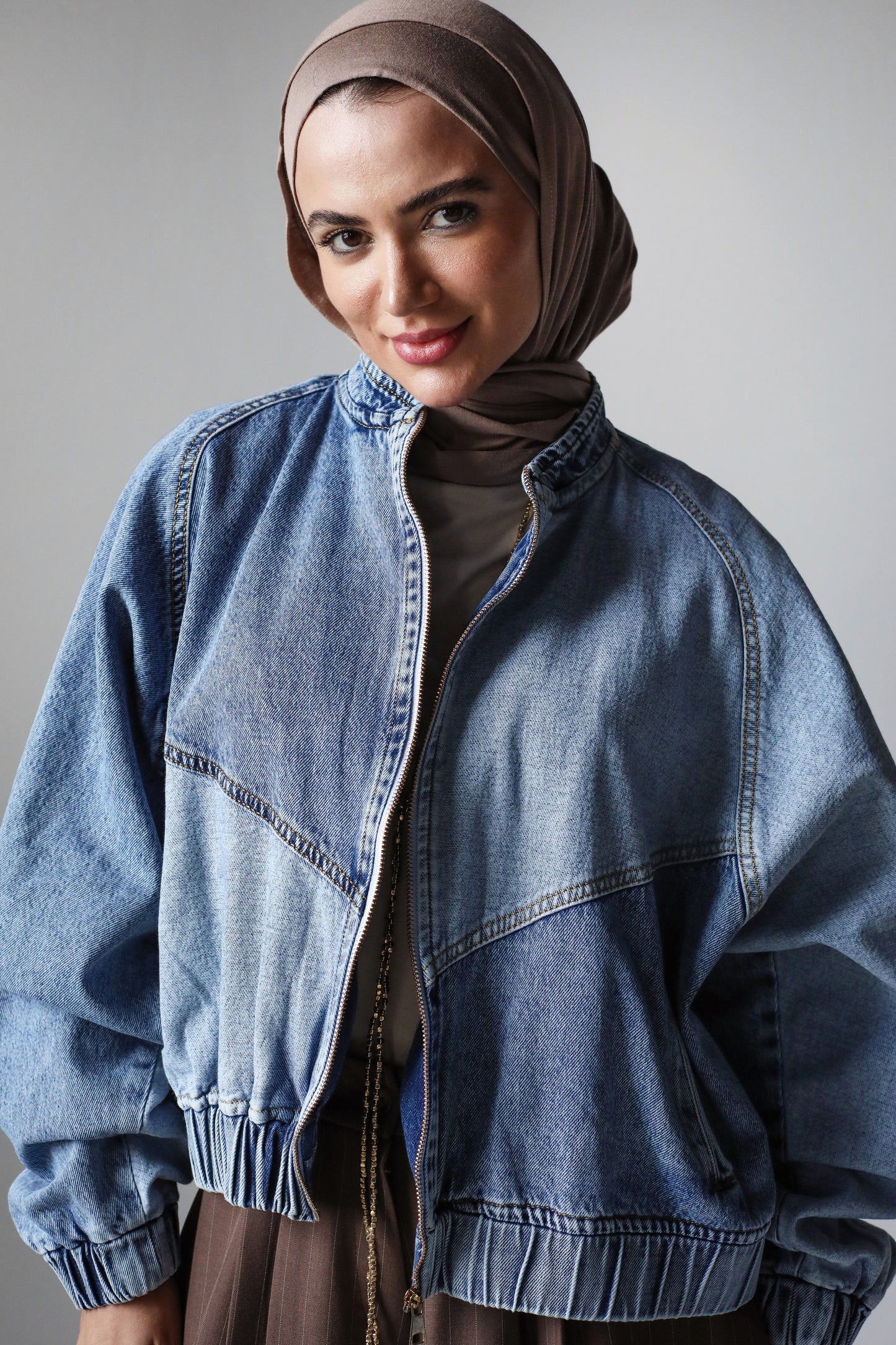 MIXED COMBINATION DENIM JACKET-LIGHT BLUE