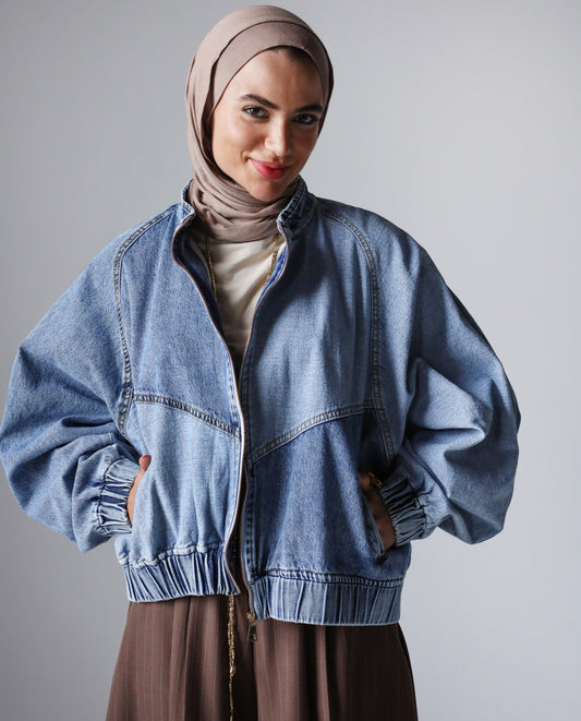 MIXED COMBINATION DENIM JACKET-LIGHT BLUE