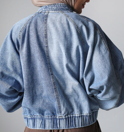 MIXED COMBINATION DENIM JACKET-LIGHT BLUE