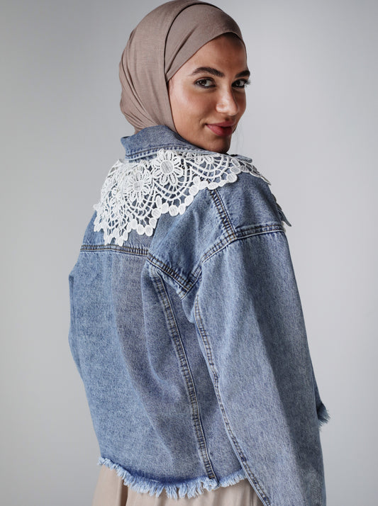 COLLAR CROPPED DENIM JACKET - LIGHT BLUE