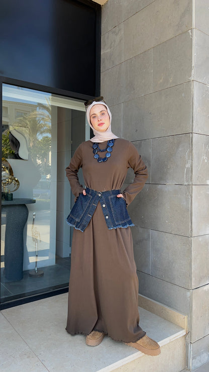 BASIC RIB DRESS-BROWN