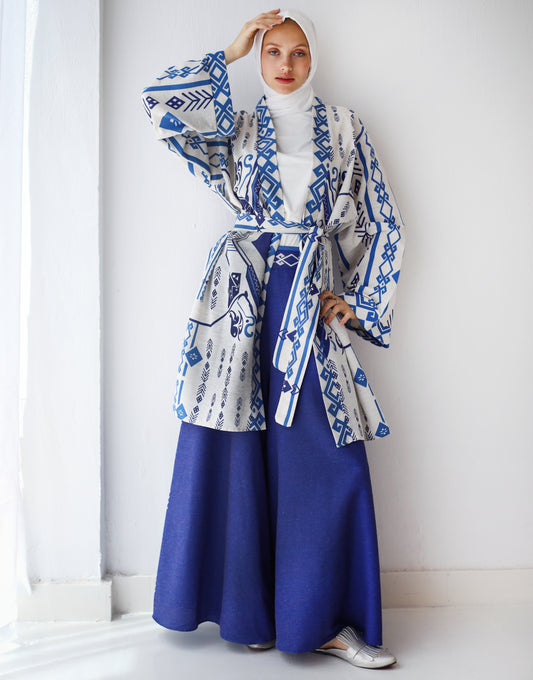 PRINTED LINEN SET-BLUE