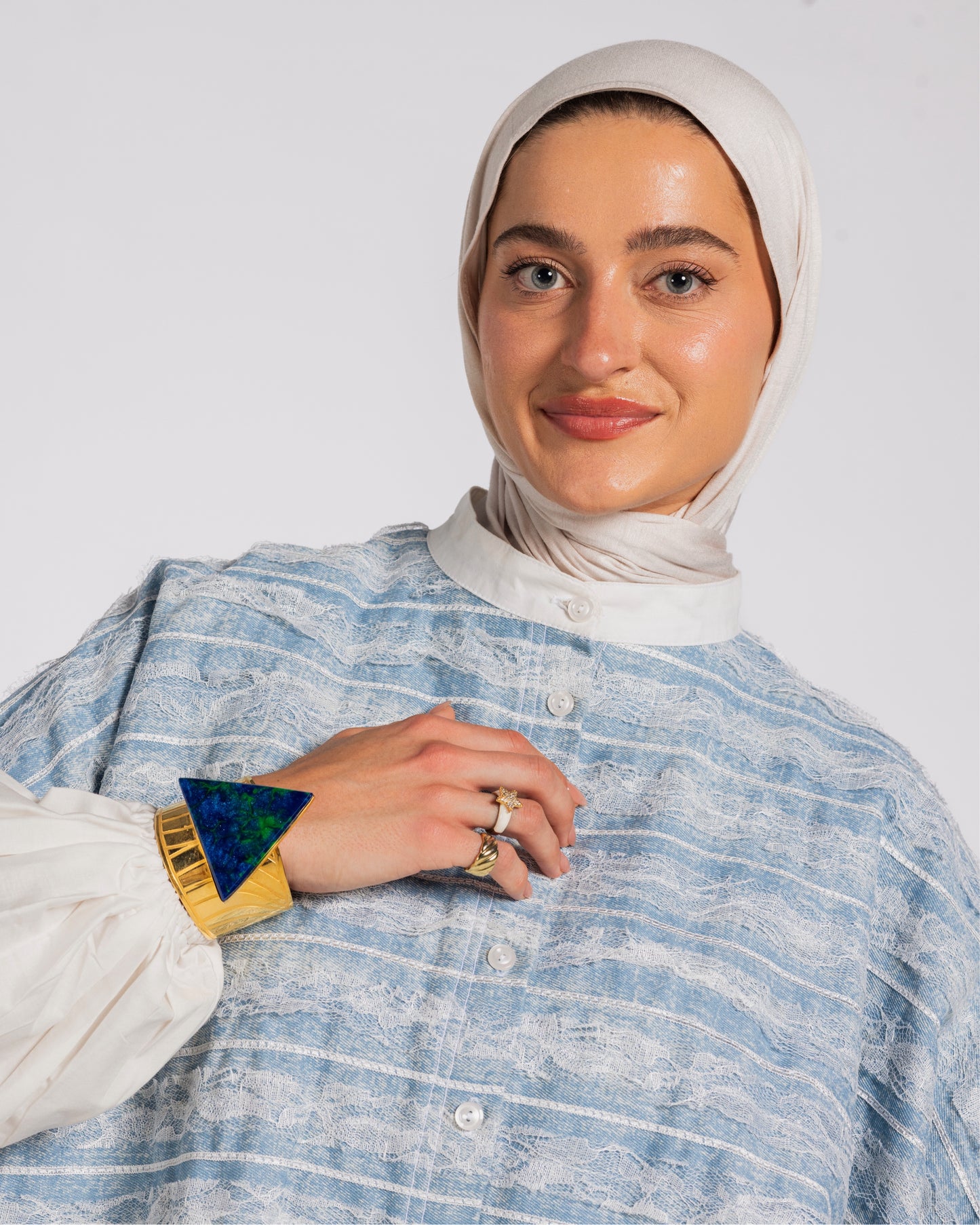 DENIM MIXED POPLIN SHIRT