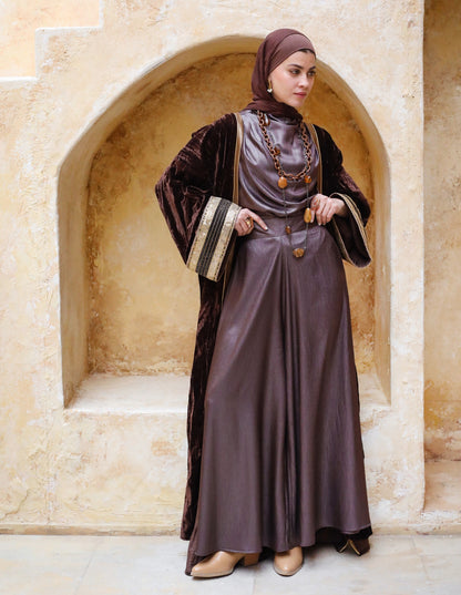 SATIN WIDE LEG PANTS - BROWN