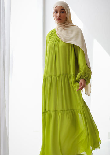 FULLY LINED CHIFFON DRESS KIWI