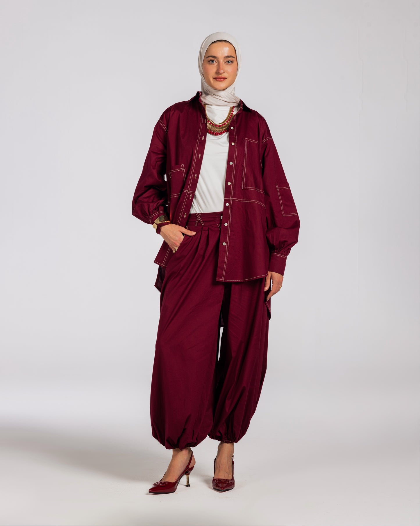 NASMA PANTS-BURGANDY