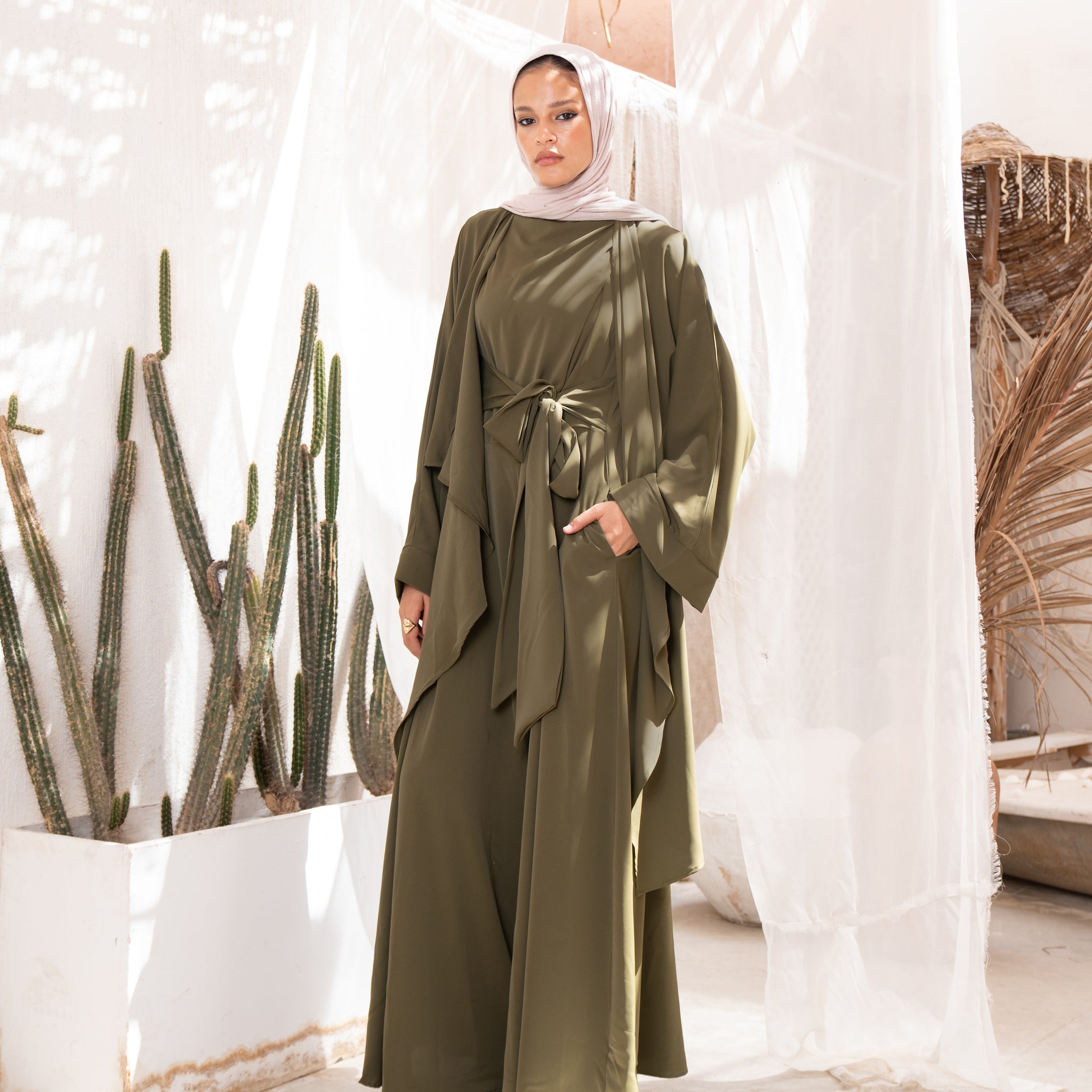 SOFT CREPE JUMPSUIT SET-OLIVE