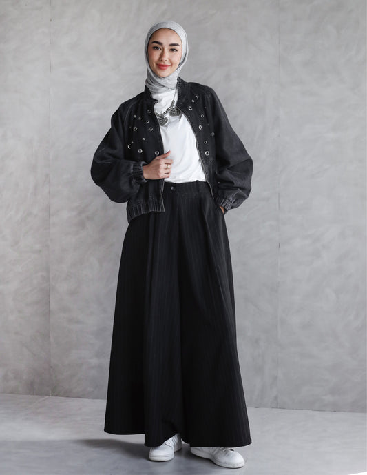 STRIPPED CLASSIC PANTS - BLACK