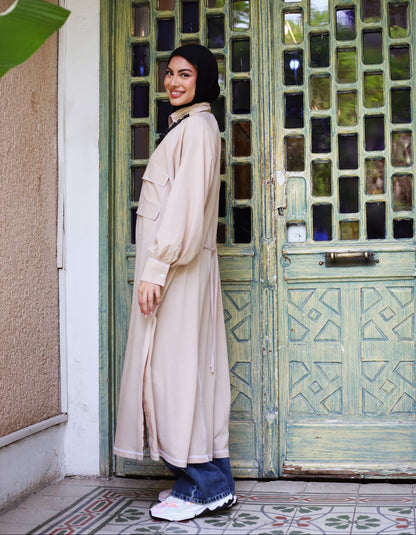 LONG COTTON SHIRT-BEIGE