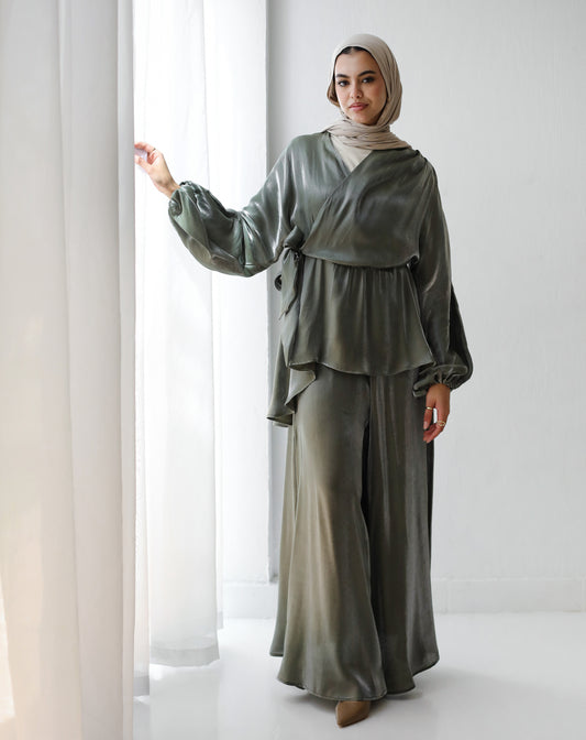 SATIN PANTS OLIVE