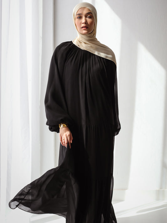 FULLY LINED CHIFFON DRESS BLACK