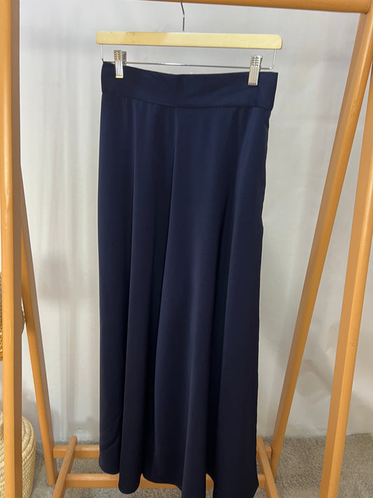 SUEDE CREPE WIDE LEG PANTS - NAVY BLUE